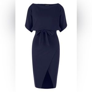 NWT AX Paris TIE WAIST MIDI DRESS (NAVY, US4)